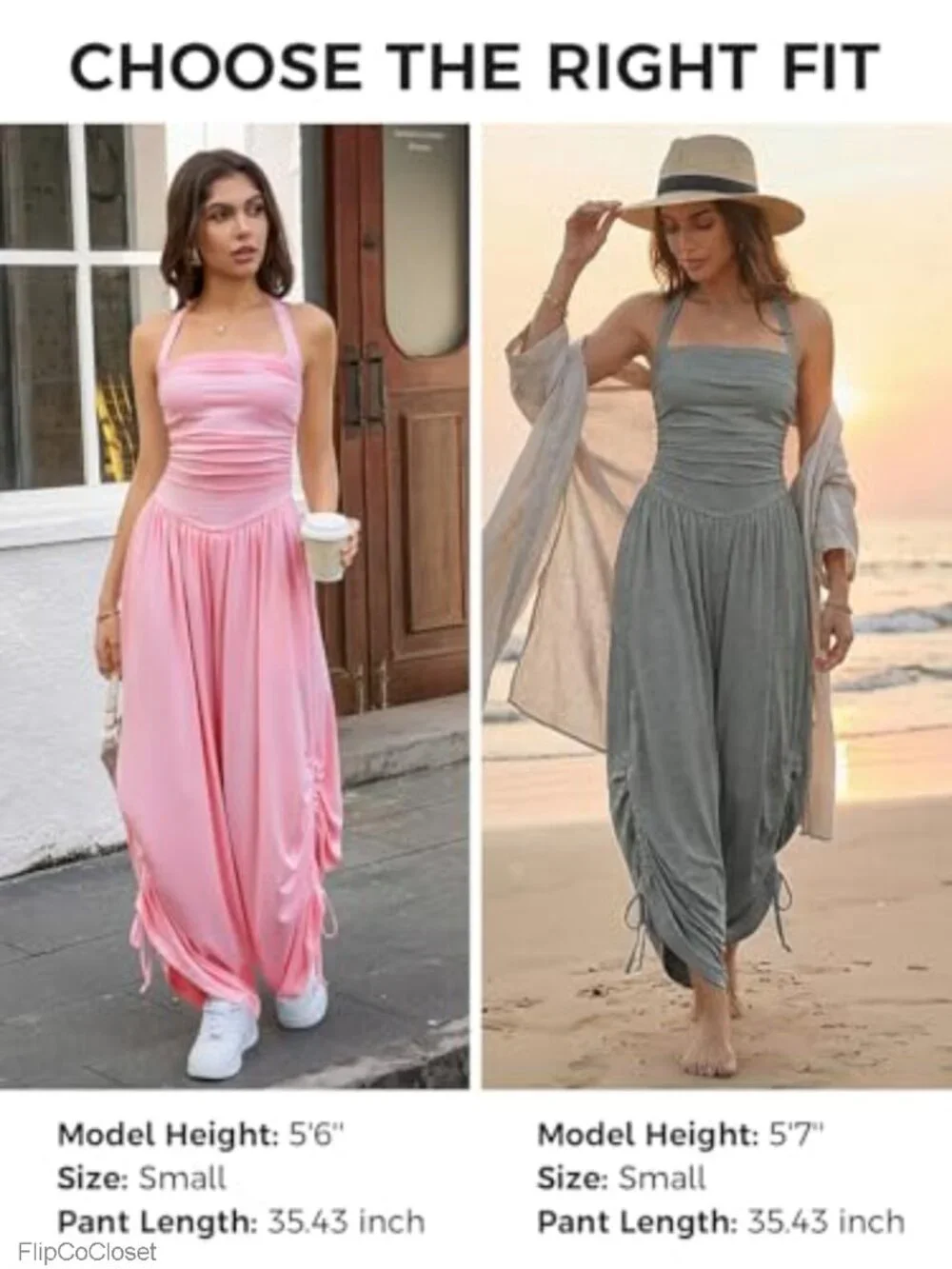 Womens Halter Jumpsuit Sleeveless Wide Leg Side-Cinch Ruched Barrel Pant Romper